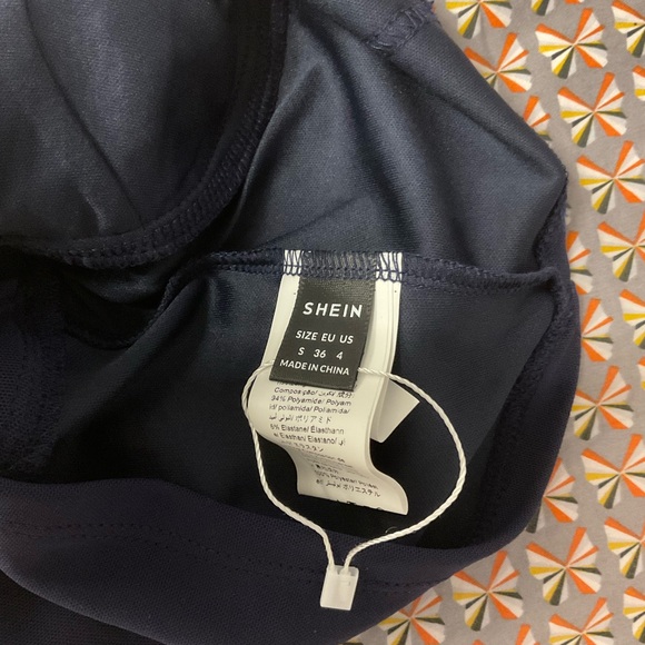 NWT SHEIN Tie Back Ruched Bustier Navy Blue Cropped Tank Top (size S) - Picture 3 of 6